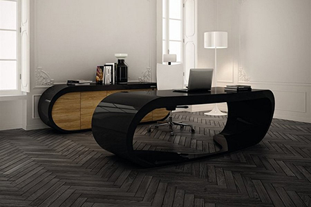 Mesa de oficina moderna con forma ovalada